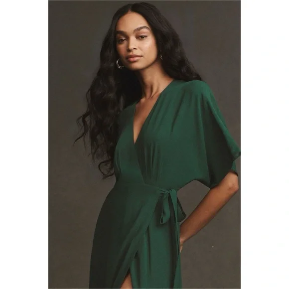 NWT Reformation Winslow Short Sleeve V-Neck Wrap Maxi Dress Small Emerald Green - Picture 2 of 8